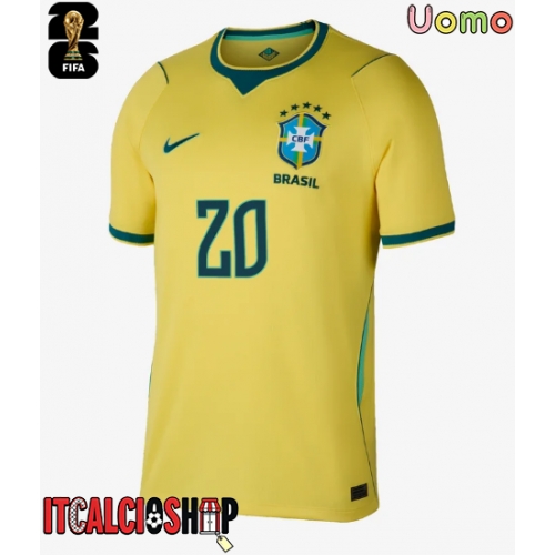 Brasile Lucas Paqueta #20 Prima Maglia Mondiali 2026 Manica Corta